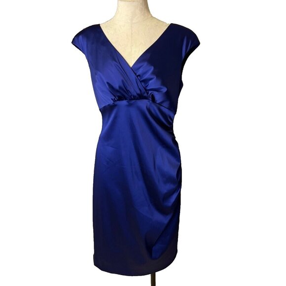Ralph Lauren Dress 10 Sapphire Blue Stretch Satin Silky Party Wedding Cruise - Picture 1 of 6